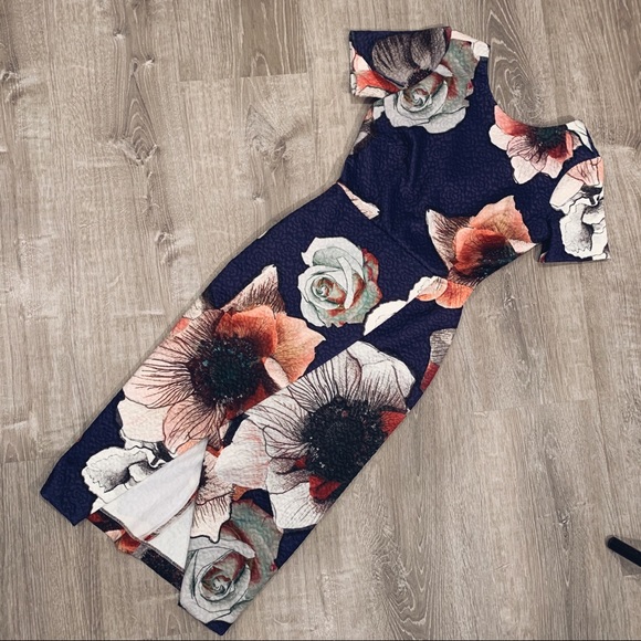 Purple Floral Split Dress - Picture 3 of 8